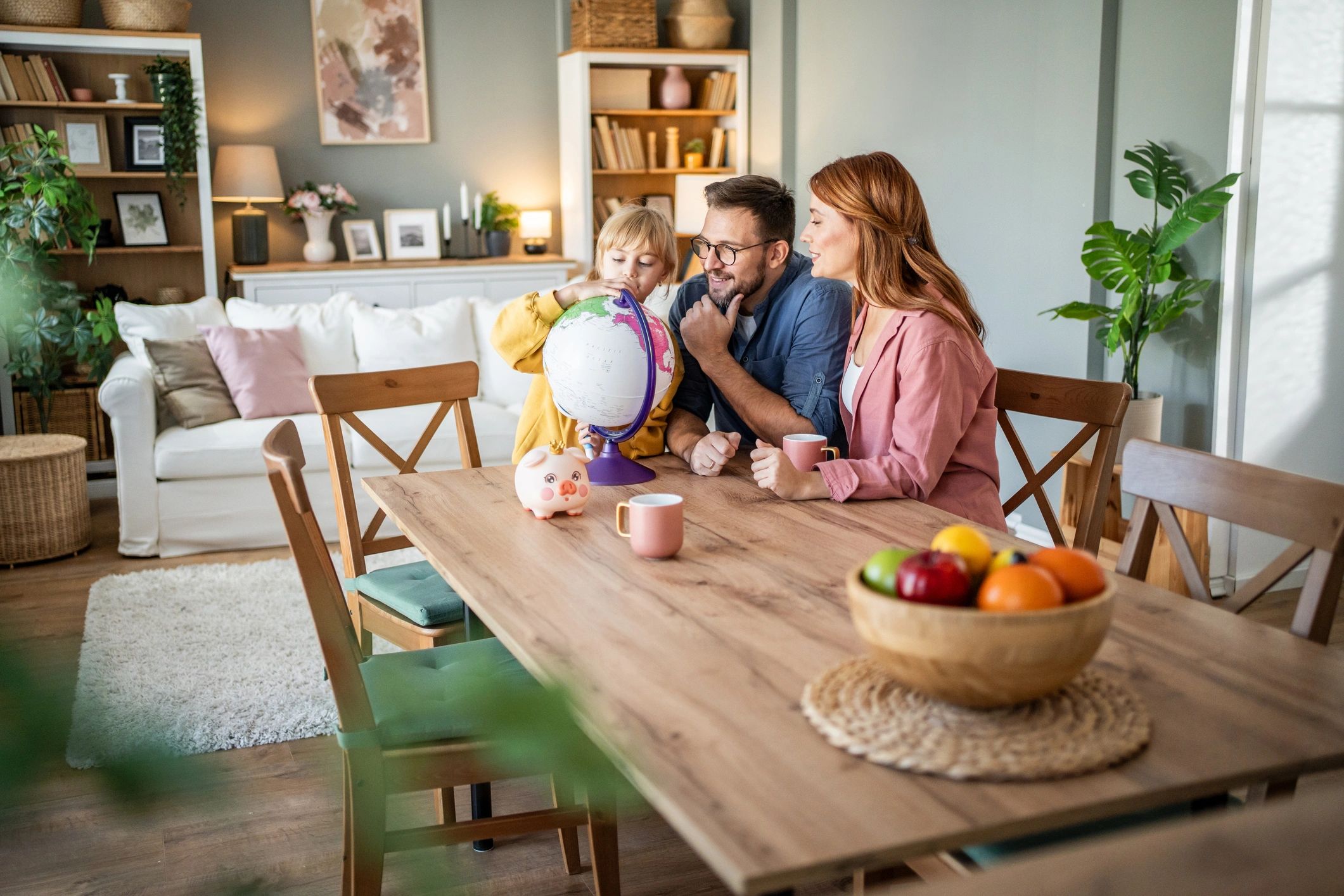 Family planning a future travel adventure together